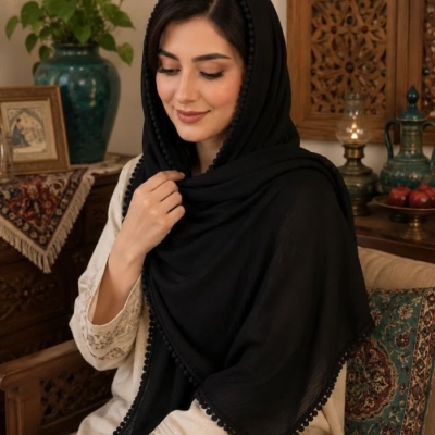شال پارچه درختی ساده با حاشیه دانتل